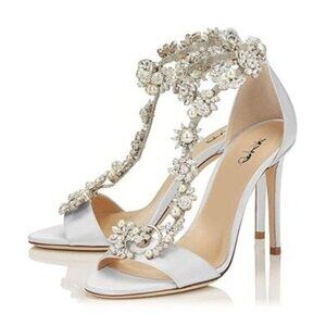 XYD Party Evening High Heel Shoes Stilettos Wedding Rhinestones Sandals T-Strap